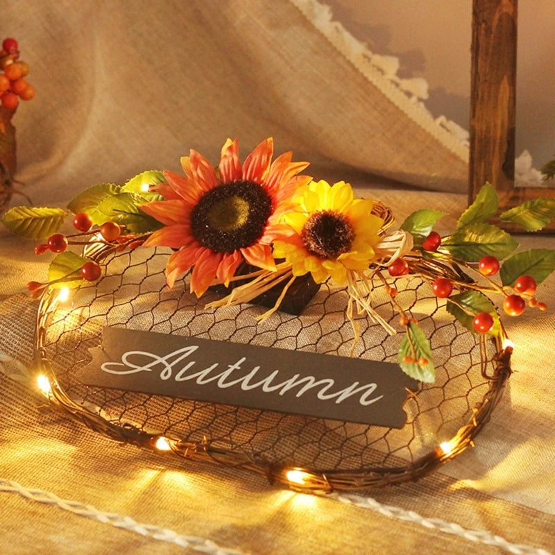 Fall themed Artificial Glowing Flower Wreath for Fireplaces and Wall Decorations