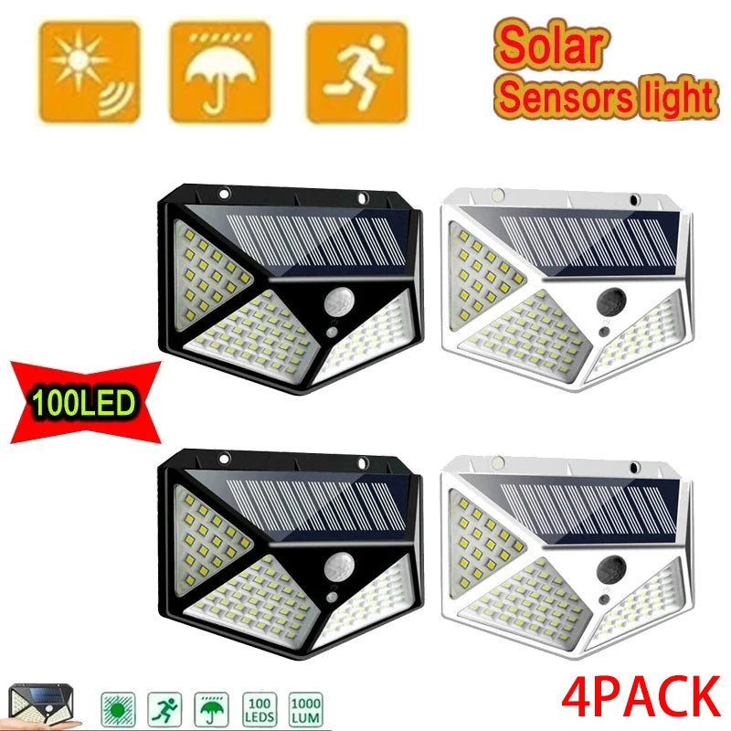 100 LED Solar Wall Lights Outdoor PIR Motion Sensor Garden Fence Lights  3 Modes Security Brightness with Wide Angle Wall Light