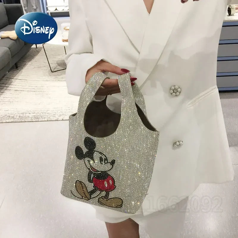 Disney Mickey New Women's Bag with Diamond Embedding Fashion Women's Handbag Cartoon Luxury Brand 2-Piece Handbag High Quality