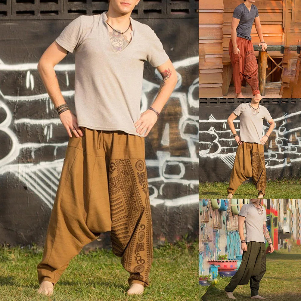 Vintage Boho Style Men's Harem Pants Bloomers Baggy Balloon Yoga Loose Casual Elasticated Trousers Pants Clothing