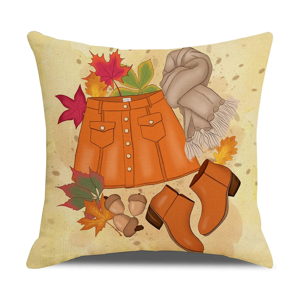 New Fall Thanksgiving Decorative Pillow Cover 45x45cm Couch Cushion Cover Pumpkin Squirrel Print Pillowcase Holiday Decorations