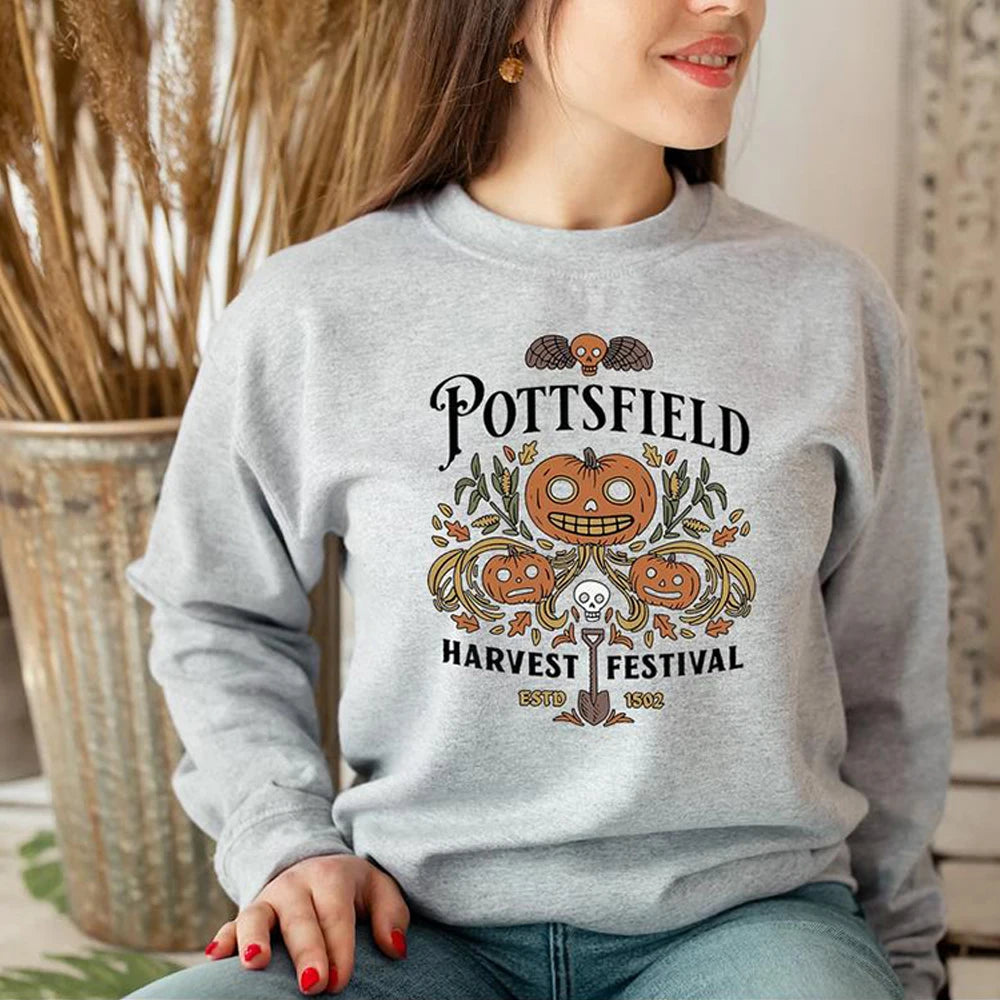 Pottsfield Harvest Festival Shirt Autumn Harvest Tshirt Pottsfield Sweatshirt Vegetables Fall Sweater Skeleton Festival Tops