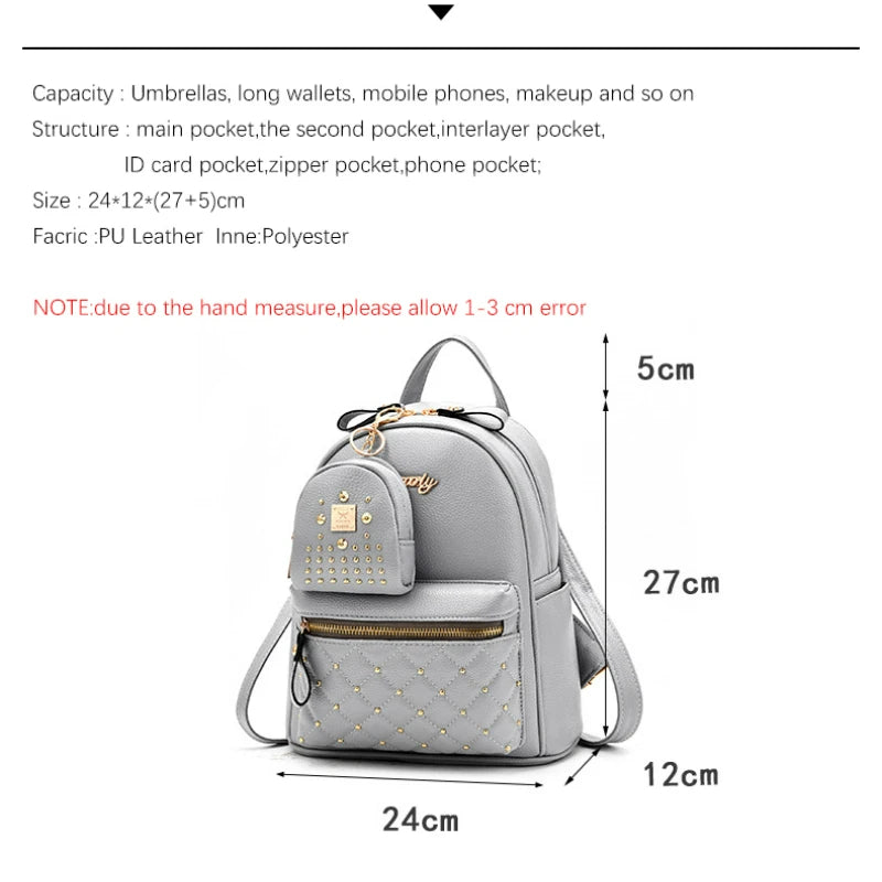 TRAVEASY Fashion Rivet Mini Backpack Summer Girls School Backpack Korean PU Leather Solid Color Ladies Party Shopping Bags