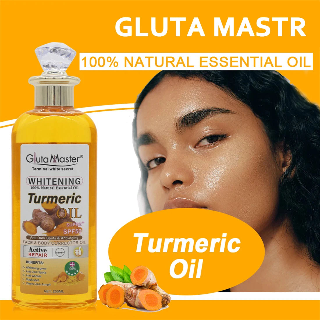 Gluta Master Turmeric Massage Oil Face and Body Skin Relaxation Massage Oil Lightens Nourishing Moisturizing Skin Essential Oils