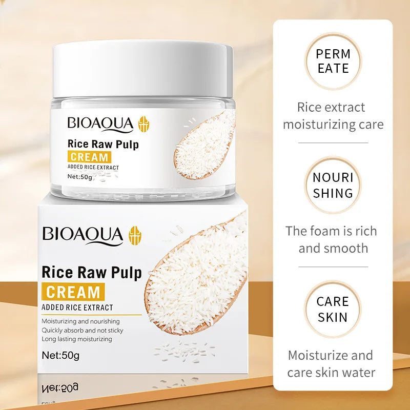 BIOAQUA Rice Raw Pulp Face Cream Serum Moisturizing Essence Nourishing Whitening Anti-Wrinkle Facial Skin Care Set