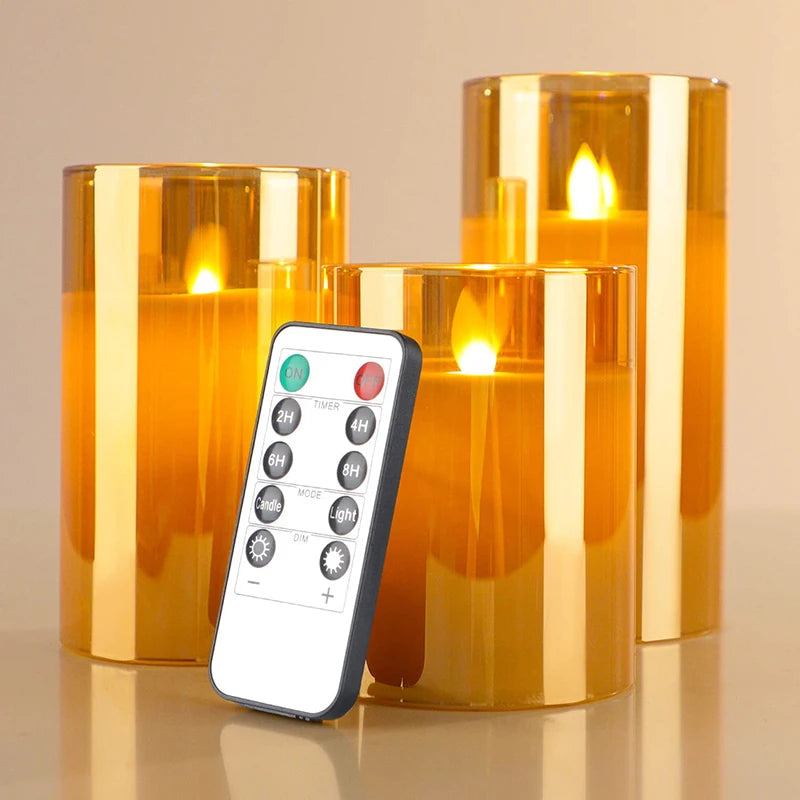 C2 Led Flameless Candles With Remote Candles Flickering Flame Moving Wick With Timer Adjustable Brightness Fall Decor For Home