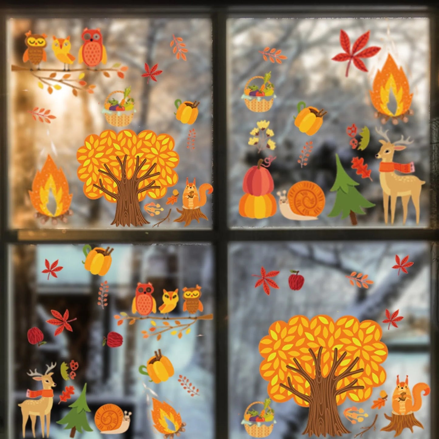 Thanksgiving Window Stickers Double-sided Autumn Window Clings Turkey Decals for Fall Harvest DIY Festival Home Party Decoration