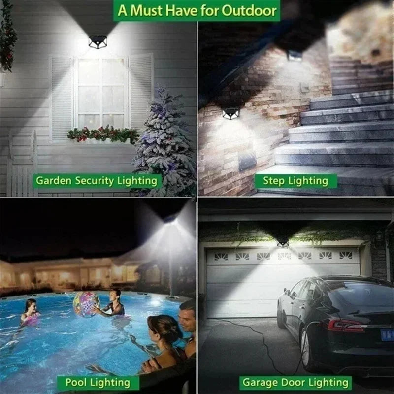 100 LED Solar Wall Lights Outdoor PIR Motion Sensor Garden Fence Lights  3 Modes Security Brightness with Wide Angle Wall Light