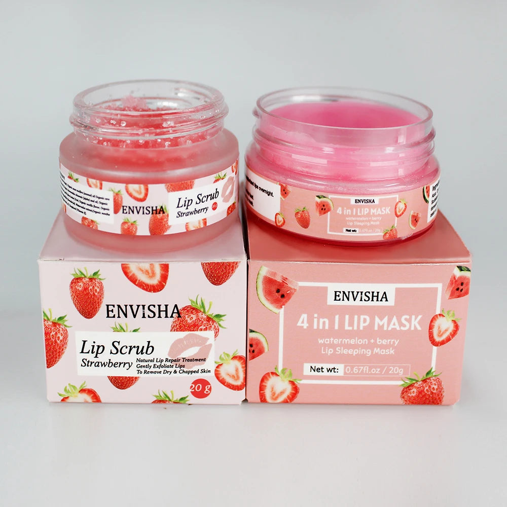 ENVISHA Skin Care Strawberry Lip Care Balm Scrub Sugar Cream Exfoliating Moisturizing Nourish Repair Cleft Fine Lines Smooth