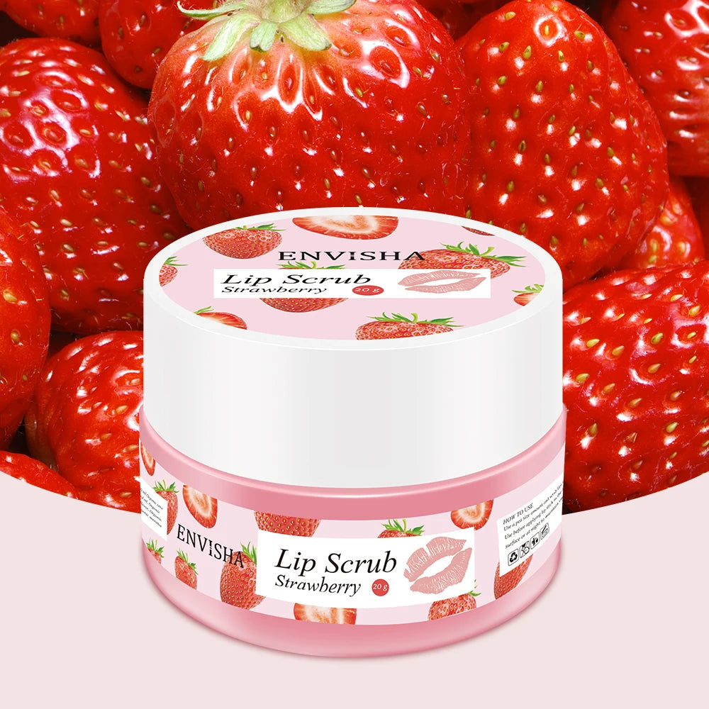 ENVISHA Skin Care Strawberry Lip Care Balm Scrub Sugar Cream Exfoliating Moisturizing Nourish Repair Cleft Fine Lines Smooth