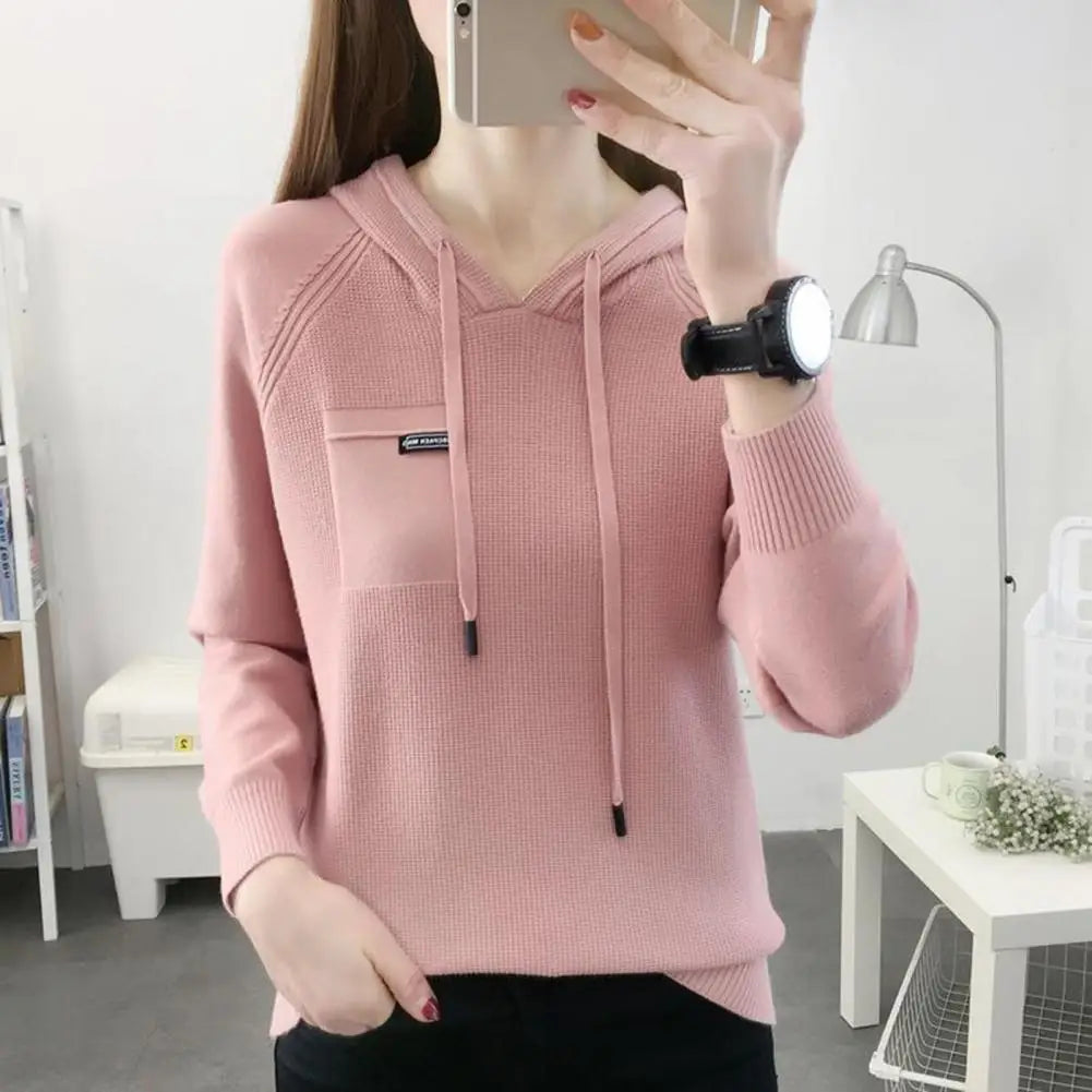 Stretchy Hoodie Women Hoodie Cozy Plus Size Women's Hooded Sweaters Soft Knitted Drawstring Tops for Fall Winter