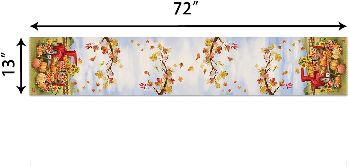 Fall Pumpkin Linen Table Runner Farm Apple Truck Autumn Thanksgiving Table Runner Reusable Home Party Kitchen Dining Table Decor