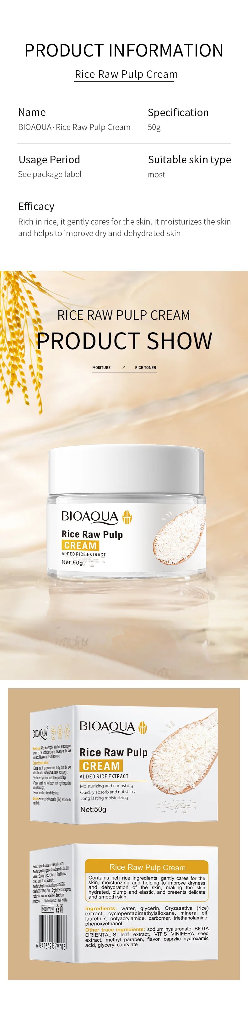 BIOAQUA Rice Raw Pulp Face Cream Serum Moisturizing Essence Nourishing Whitening Anti-Wrinkle Facial Skin Care Set