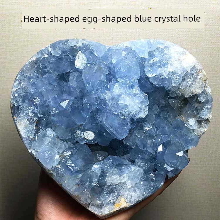 Natural Blue Hole Celestite Blue Crystal Cluster Heart-Shaped Egg-Shaped Cornucopia Rough Stone Mineral Specimen Crystal Ornaments