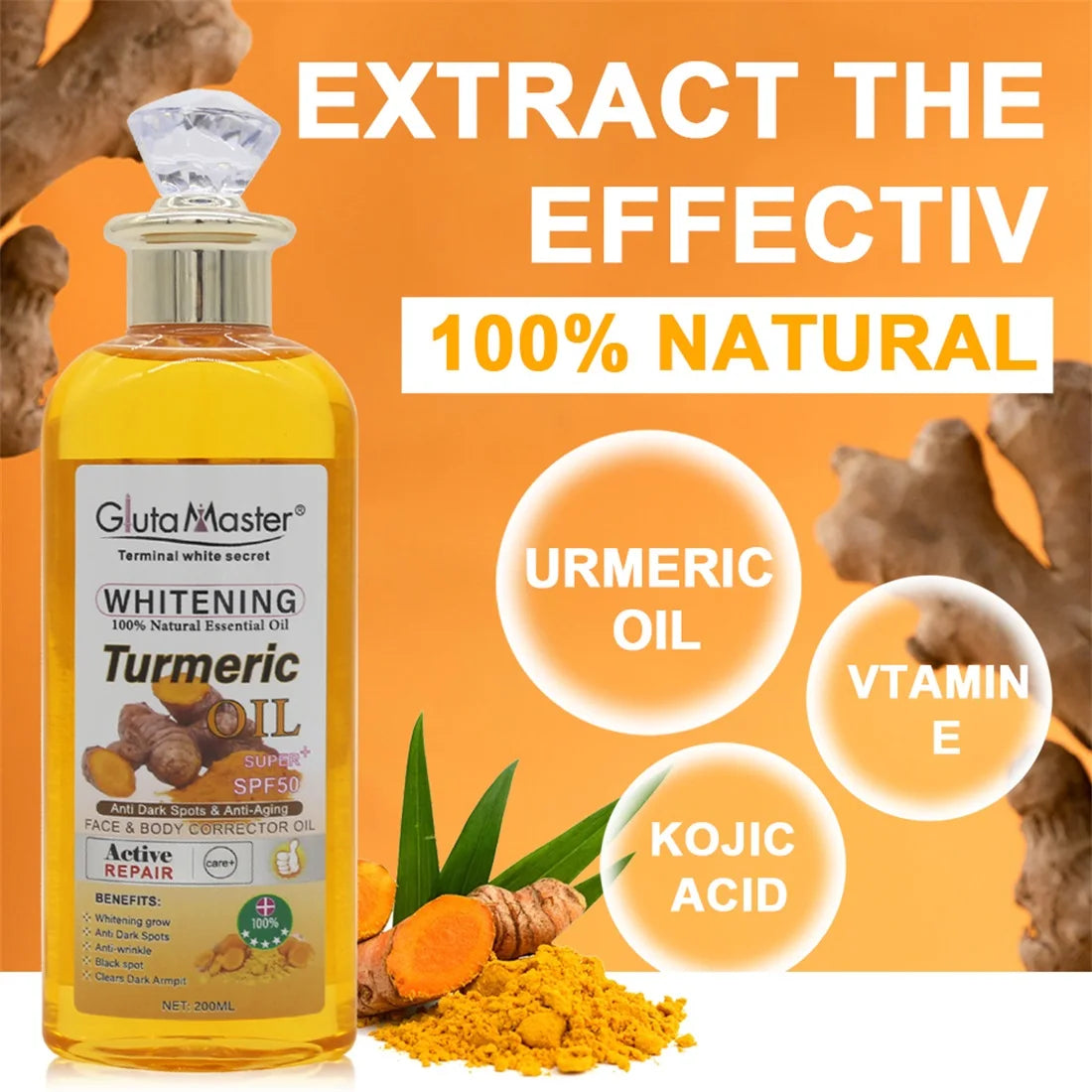 Gluta Master Turmeric Massage Oil Face and Body Skin Relaxation Massage Oil Lightens Nourishing Moisturizing Skin Essential Oils