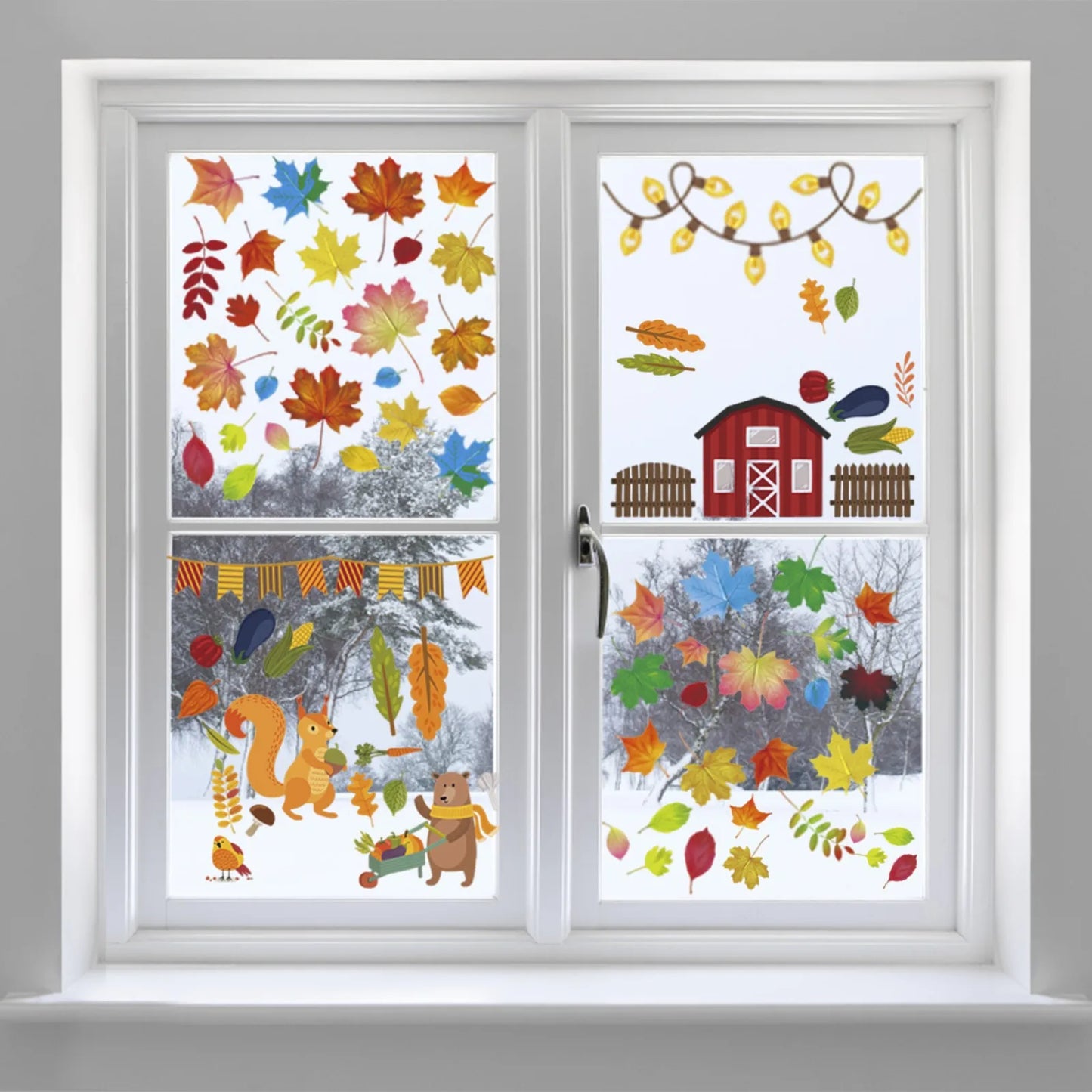 Thanksgiving Window Stickers Double-sided Autumn Window Clings Turkey Decals for Fall Harvest DIY Festival Home Party Decoration