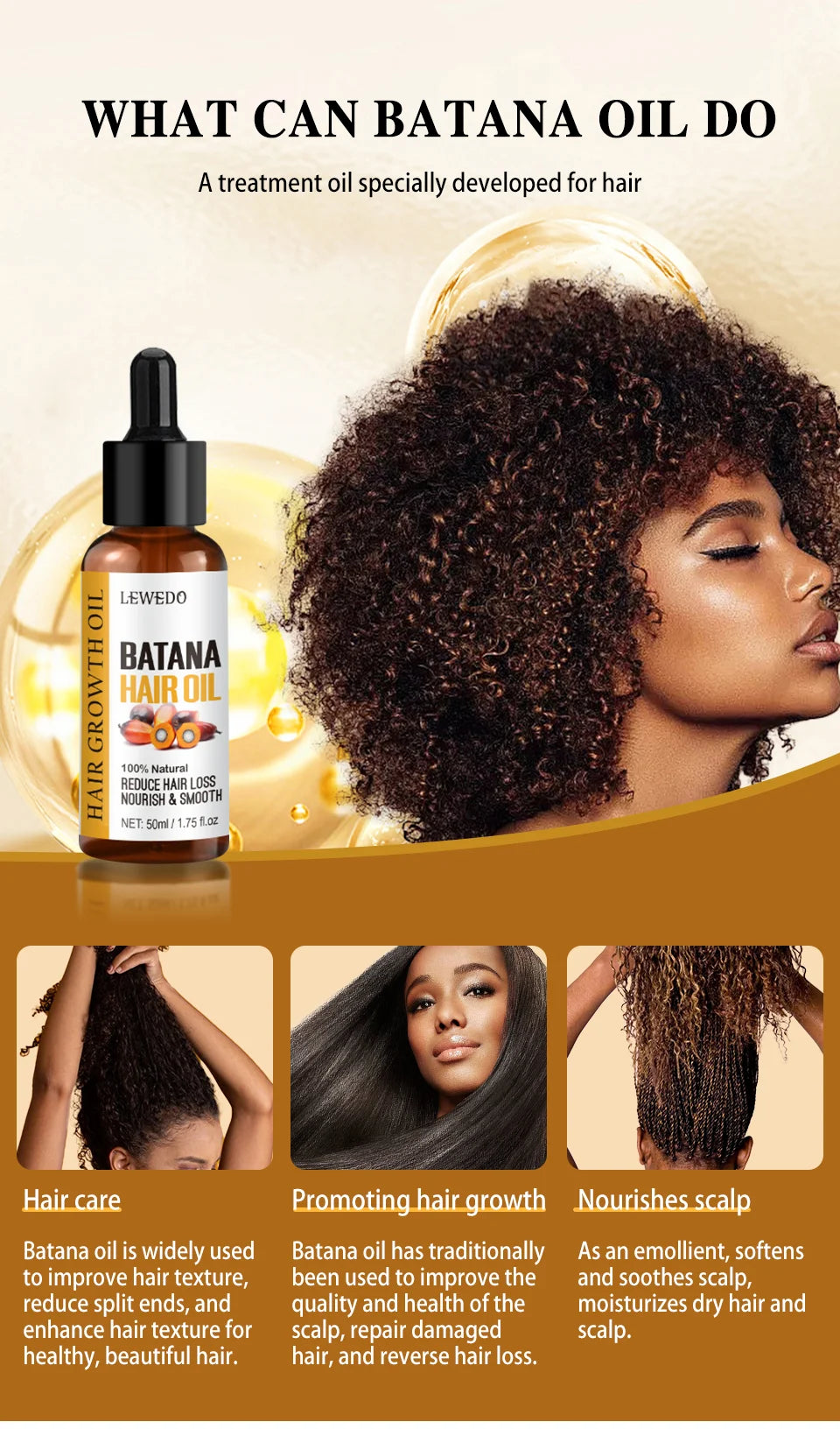 Natural 100% Pure Batana Oil For Hair Growth Batana Oil Butter Hair Mask From Honduras Hair Loss Treatment For Black Men & Women