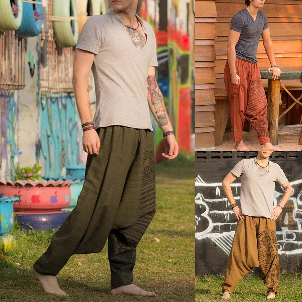 Vintage Boho Style Men's Harem Pants Bloomers Baggy Balloon Yoga Loose Casual Elasticated Trousers Pants Clothing