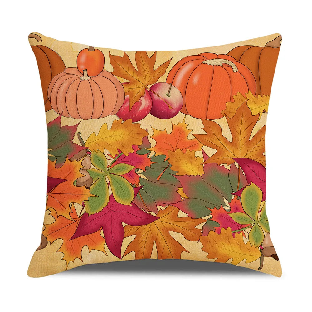 New Fall Thanksgiving Decorative Pillow Cover 45x45cm Couch Cushion Cover Pumpkin Squirrel Print Pillowcase Holiday Decorations