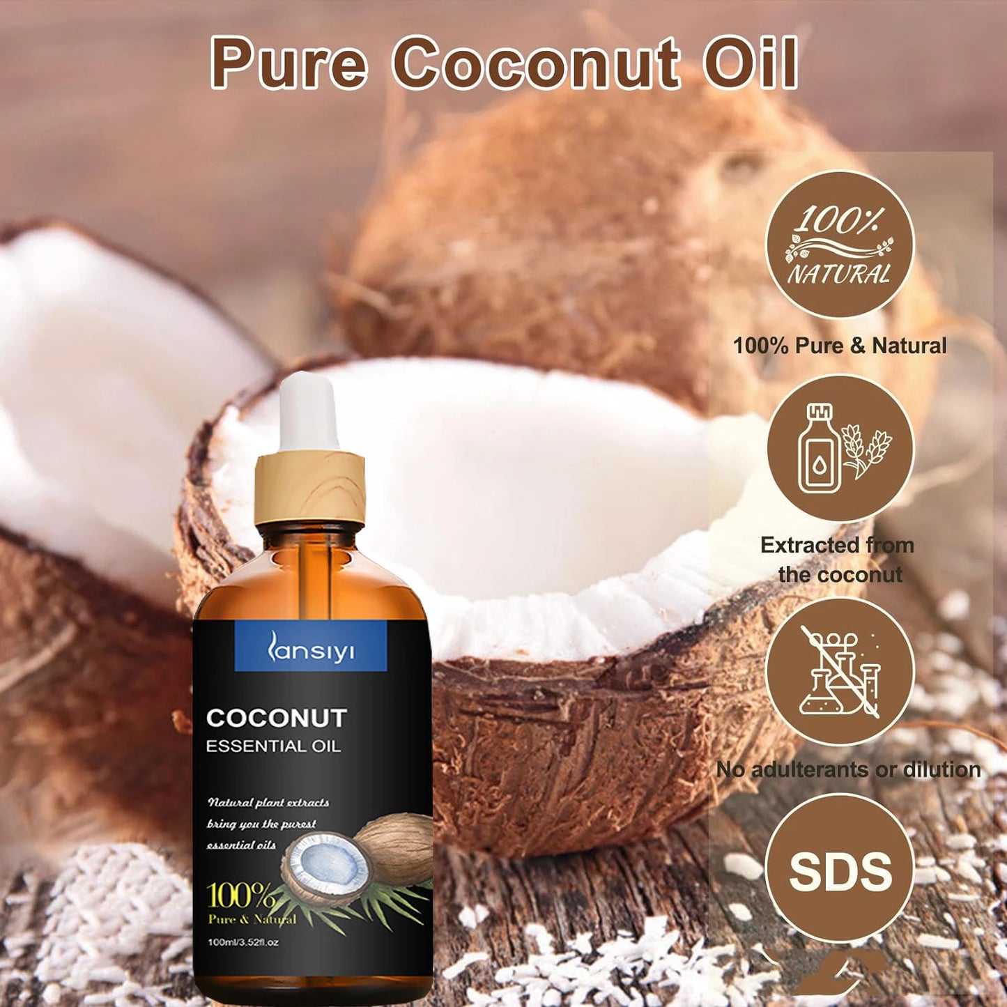 100% Natural Organic Virgin Coconut Oil Body and Face Massage Best Skin Care Massage Relaxation Oil Control 100ml For Diffusers