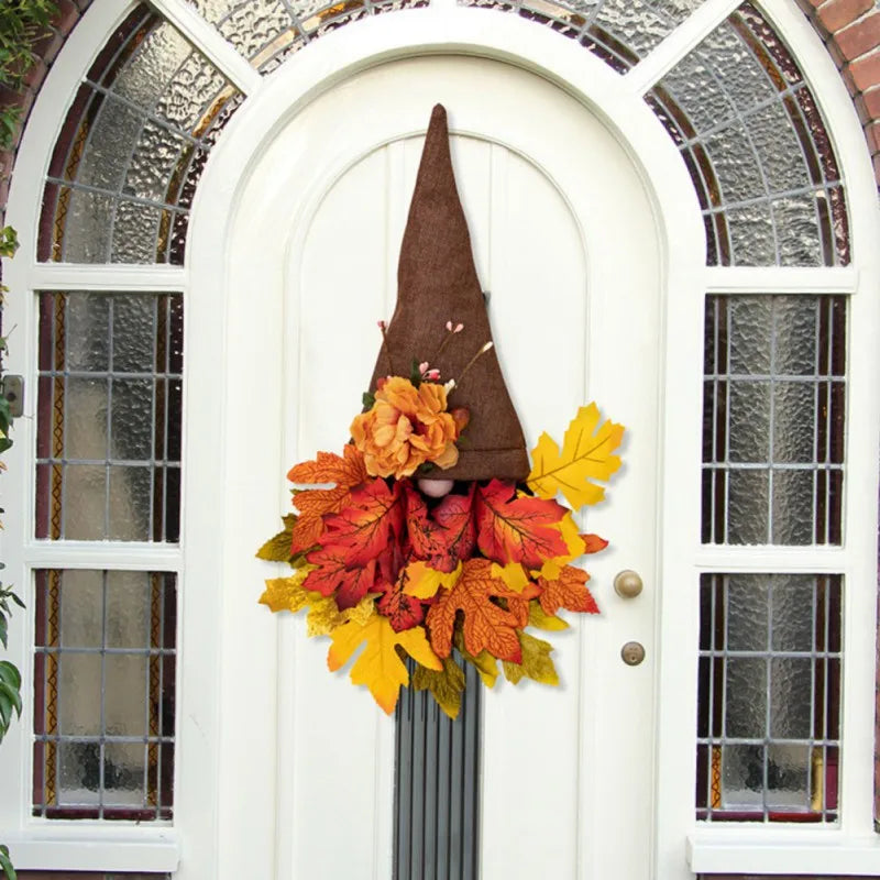 Fall Wreath Garland Thanksgiving Decoration Maple Leaf Hat Wreath Door Hanging Wall Hanging Home Decoration Store Door Decor