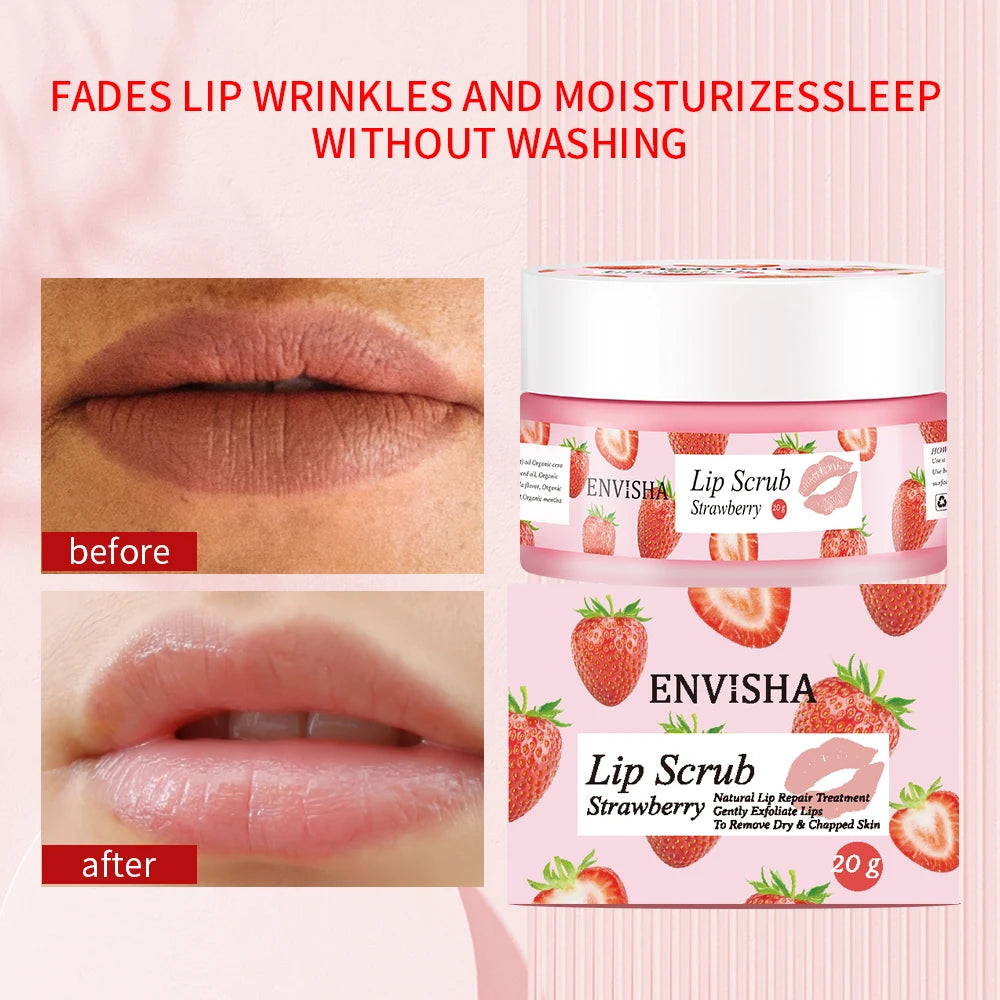 ENVISHA Skin Care Strawberry Lip Care Balm Scrub Sugar Cream Exfoliating Moisturizing Nourish Repair Cleft Fine Lines Smooth