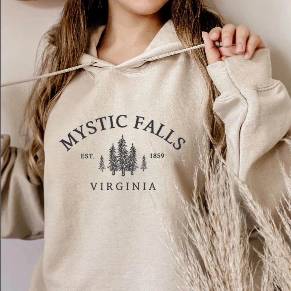 Mystic Falls Virginia Hoodie Salvatores Shirt Unisex Long Sleeve Crewneck Pullovers Hoodies Casual Sweater for Vampire Fans