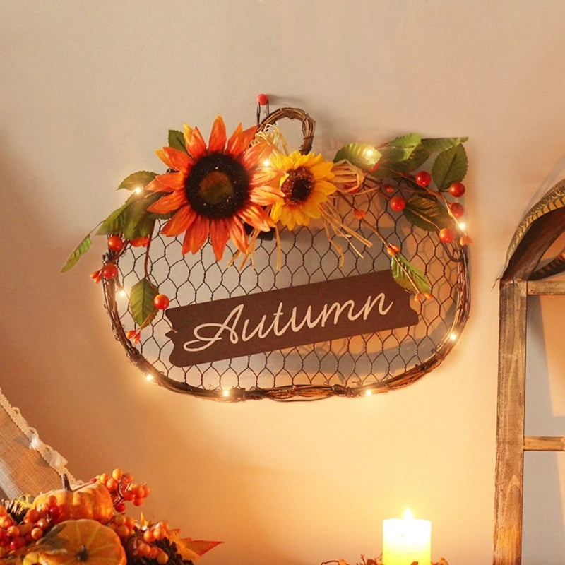 Fall themed Artificial Glowing Flower Wreath for Fireplaces and Wall Decorations