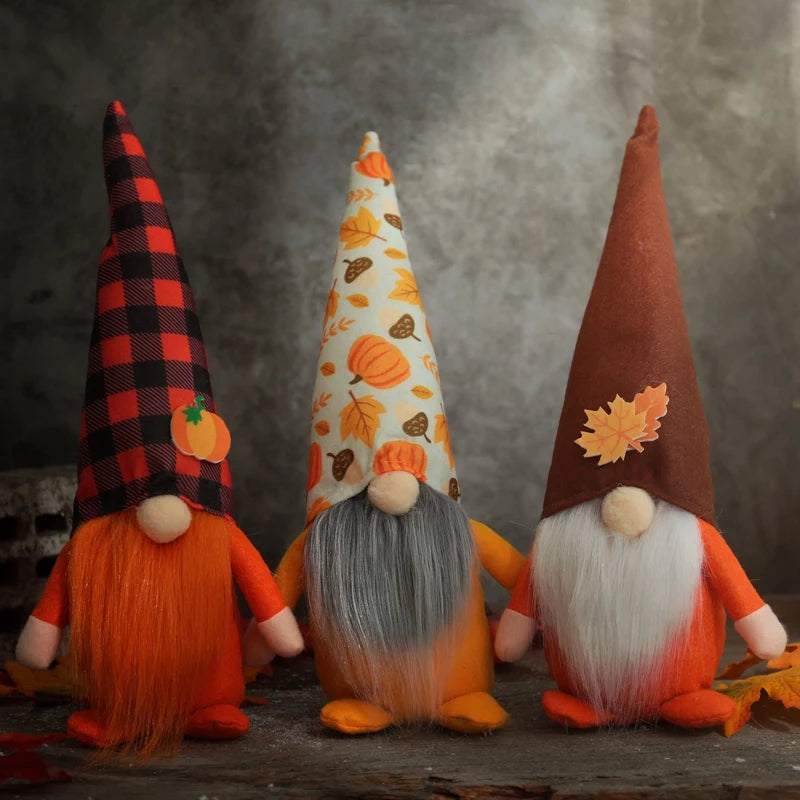 New 3Pcs Fall Gnome Swedish Nisse Tome Faceless Doll Elf Dwarf   Farmhouse Tiered Tray Decorations