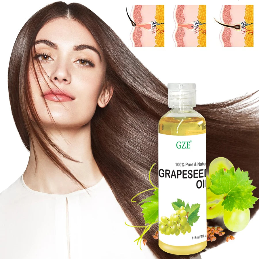 GZE Grapeseed Oil, Skin Care for Sensitive Skin, Light Silky Moisturizer for All Skin Type, Hair Strengthens Vegan Thickening