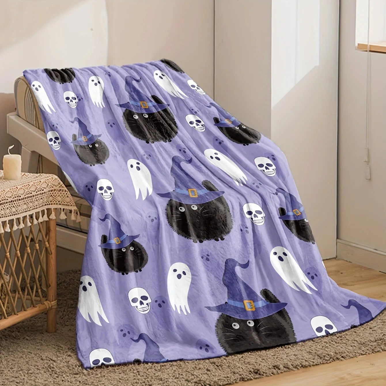 Halloween Blanket Moon Bat Sofa Blanket Ghost Pumpkin Bed Sofa Blanket Picnic Blanket Fall Guys Throw Blanket Thin Spring Summer