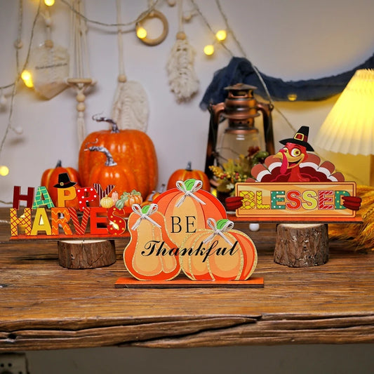 Thanksgiving Pumpkin Wooden Ornaments Table Decorations Fall Signs Happy Thanksgiving Harvest Halloween Party Decorations