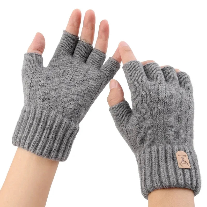 Winter Half Finger Gloves for Women Men Thicken Elastic Knitted Cashmere Warm Fingerless Gloves Outdoor Driving Mittens Unisex