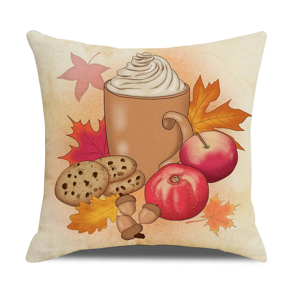 New Fall Thanksgiving Decorative Pillow Cover 45x45cm Couch Cushion Cover Pumpkin Squirrel Print Pillowcase Holiday Decorations