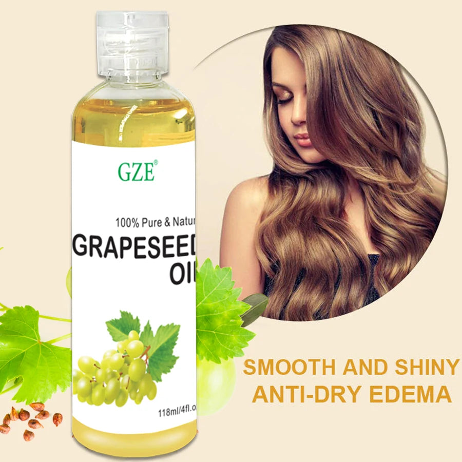 GZE Grapeseed Oil, Skin Care for Sensitive Skin, Light Silky Moisturizer for All Skin Type, Hair Strengthens Vegan Thickening