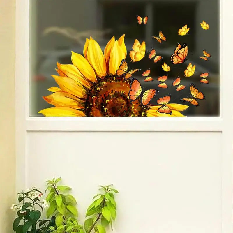 Sunflower Window Clings Static Decals Butterfly Bee Window Clings For Glass Windows Stickers For Summer Autumn Decorations