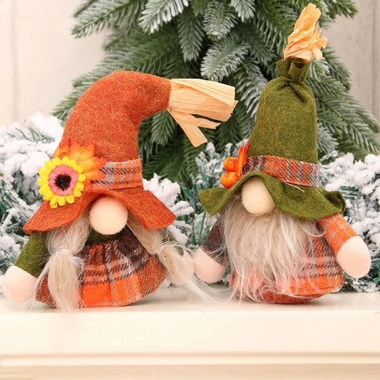 Fall Pumpkin Sunflower Figurines Gnomes Elf Dwarf Plush Ornaments Thanksgiving Harvest Festival Dwarf Doll Desktop Decoration