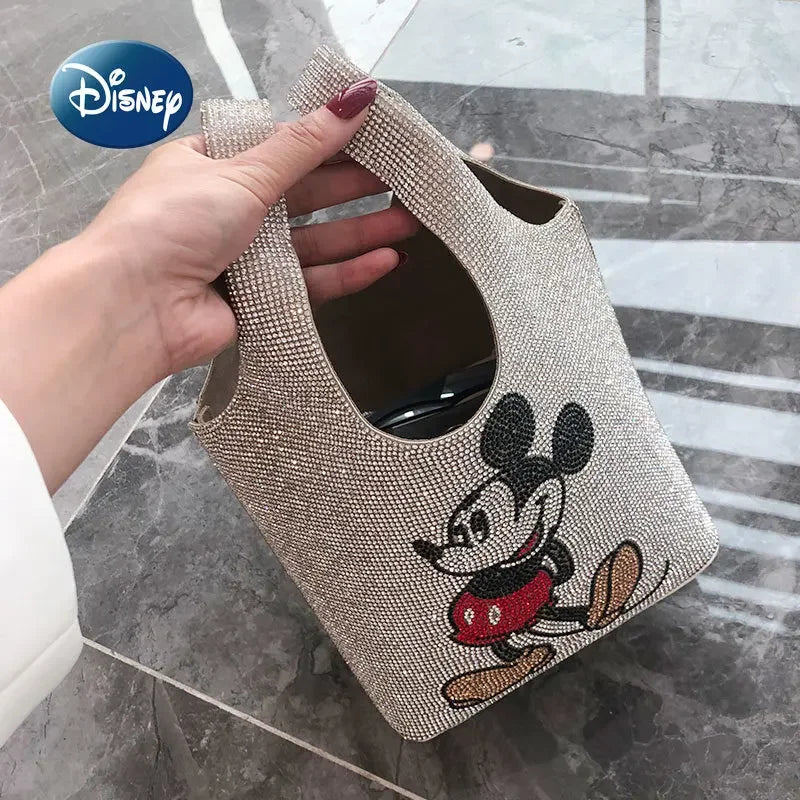 Disney Mickey New Women's Bag with Diamond Embedding Fashion Women's Handbag Cartoon Luxury Brand 2-Piece Handbag High Quality