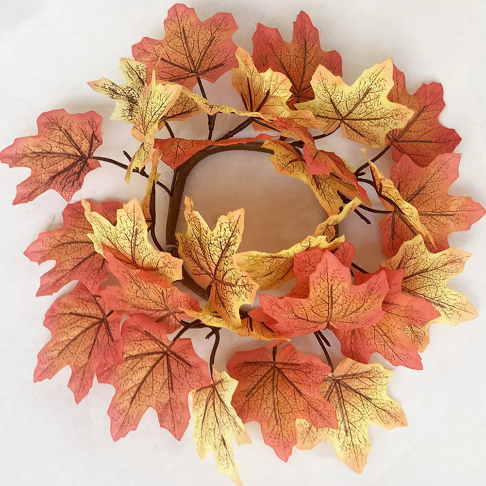 Artificial Maple Leaves Wreath With Berries Sunflowers Candle Rings For Farmhouse Fall Thanksgiving Wedding Table Door Decor