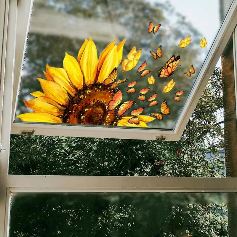 Sunflower Window Clings Static Decals Butterfly Bee Window Clings For Glass Windows Stickers For Summer Autumn Decorations