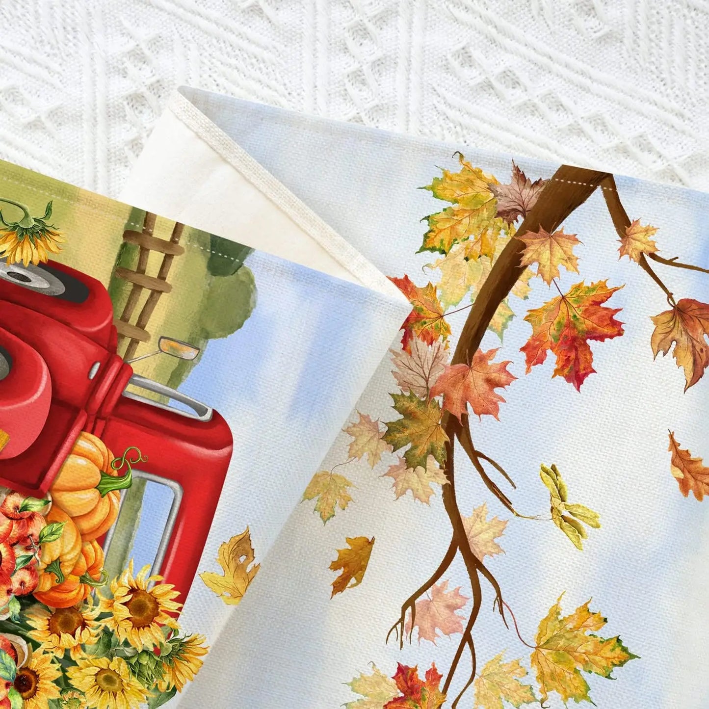 Fall Pumpkin Linen Table Runner Farm Apple Truck Autumn Thanksgiving Table Runner Reusable Home Party Kitchen Dining Table Decor