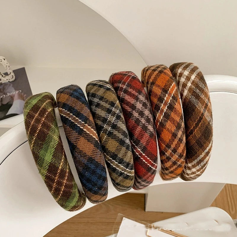 Retro French Tweed Sponge Headband Plaid Autumn   Face-washing All-match Simple Outfit Headband Female Accessories