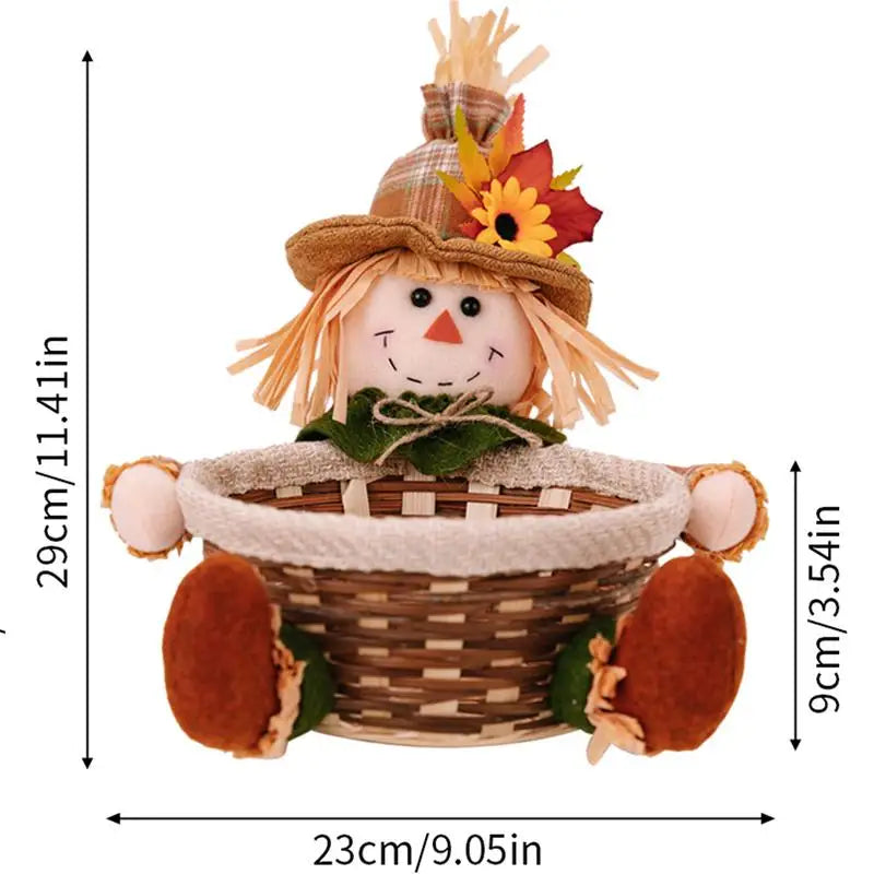 Harvest Festival Scarecrow Decoration Sunflower Sitting Thanksgiving Scarecrow Doll Holding A Fruit Basket Autumn Thanksgiving