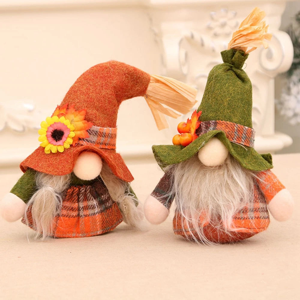 Fall Pumpkin Sunflower Figurines Gnomes Elf Dwarf Plush Ornaments Thanksgiving Harvest Festival Dwarf Doll Desktop Decoration