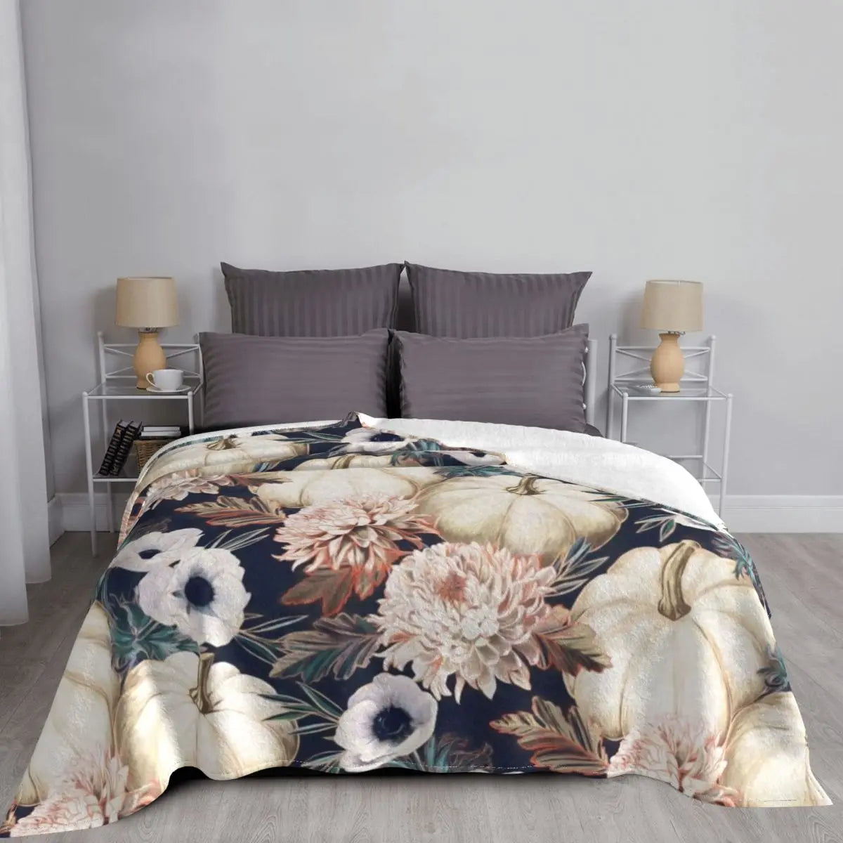 Fall Floral with Pumpkins Throw Blanket Fluffy Shaggy Blanket Blanket For Sofa