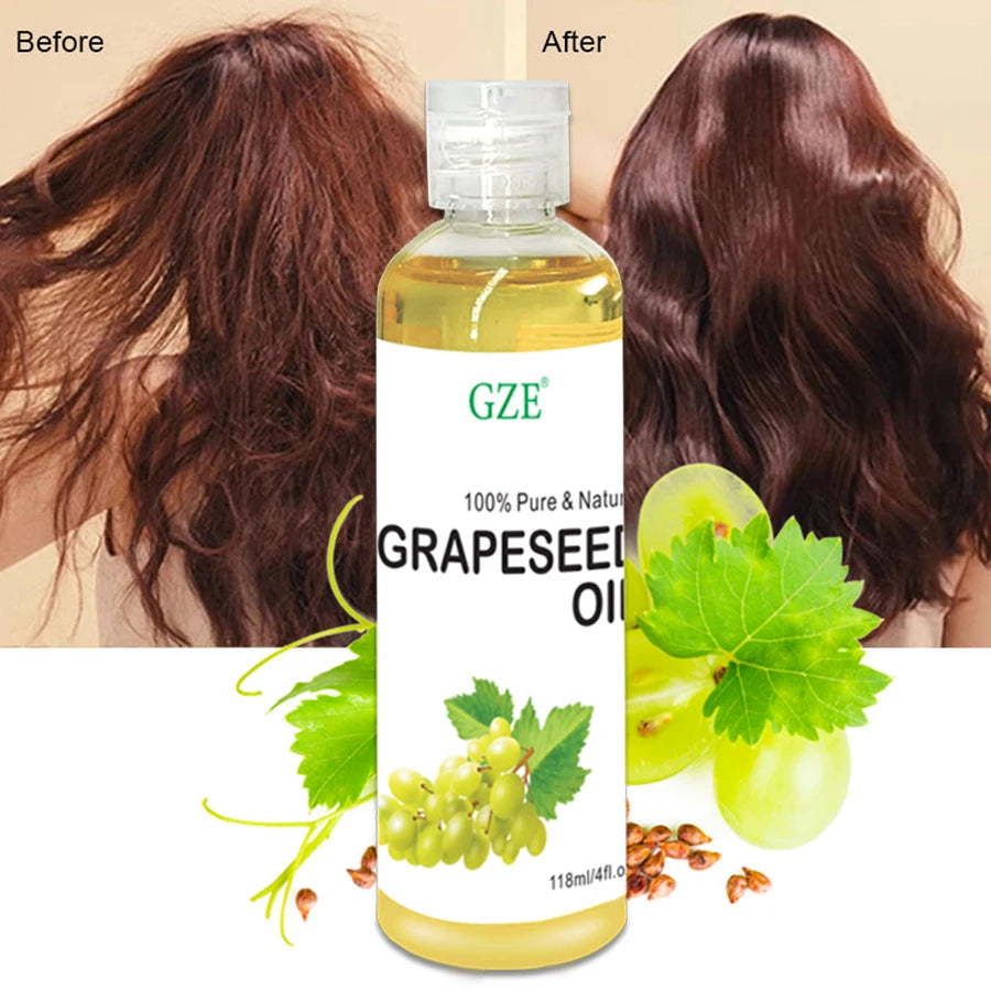 GZE Grapeseed Oil, Skin Care for Sensitive Skin, Light Silky Moisturizer for All Skin Type, Hair Strengthens Vegan Thickening