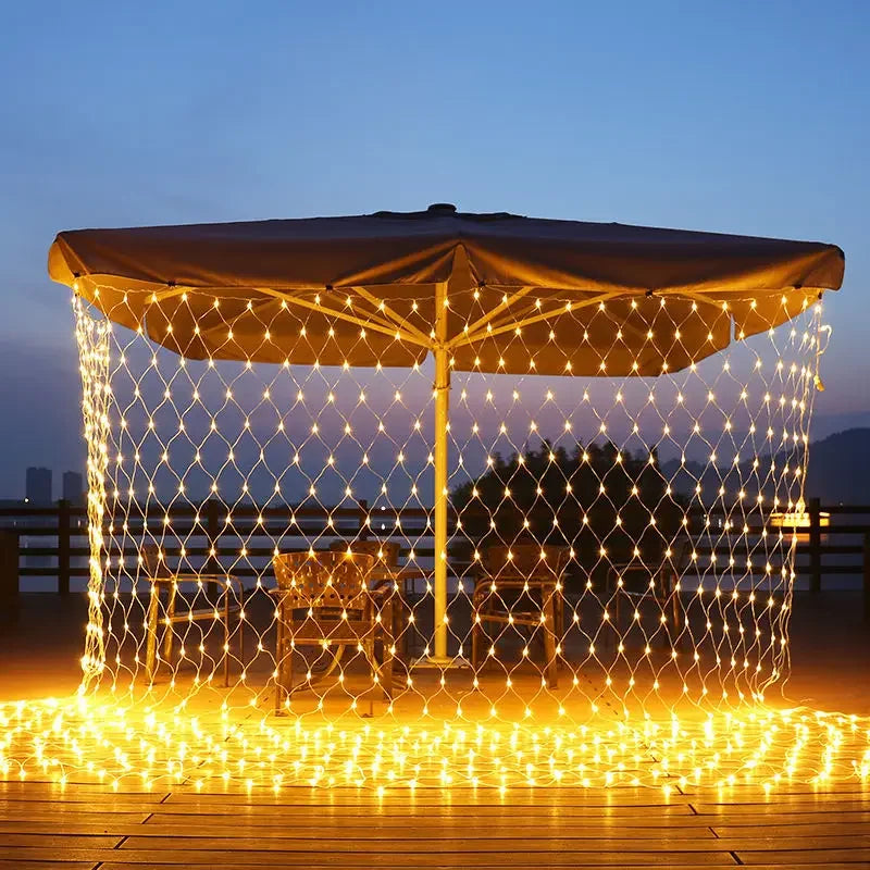 Solar Power Remote control Led Net String Lights Street Garlands Christmas Outdoor New Year Wedding Party Fairy Garden Decor