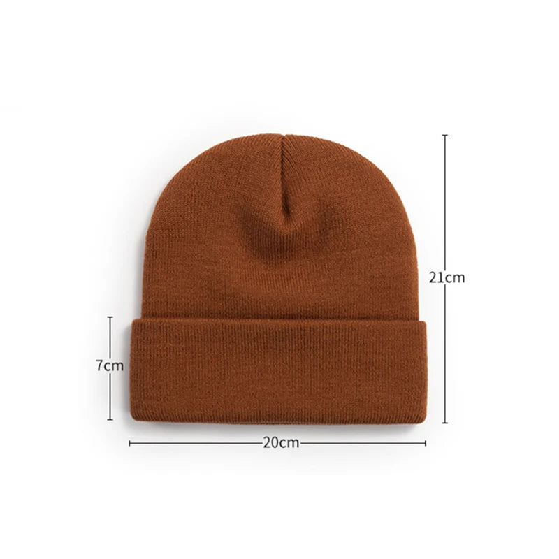 Autumn Winter Women'S Thickened Knitted Hat Solid Color Warm Woolen Cap Casual Versatile Men Pullover Hats Clothing Accessories