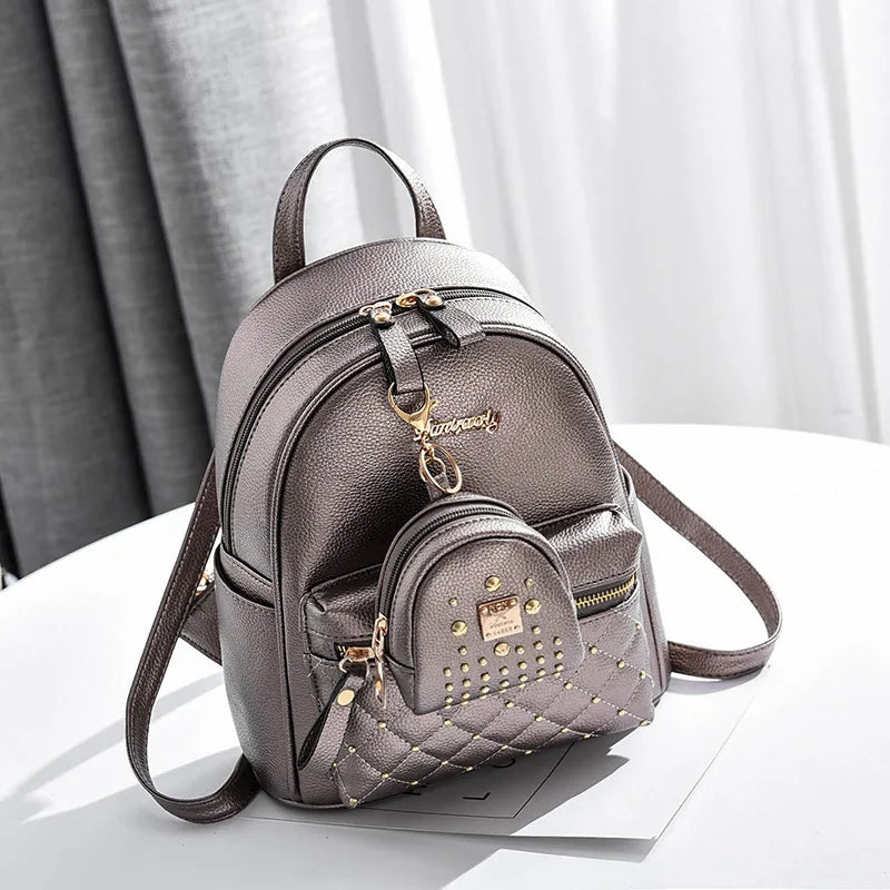 TRAVEASY Fashion Rivet Mini Backpack Summer Girls School Backpack Korean PU Leather Solid Color Ladies Party Shopping Bags