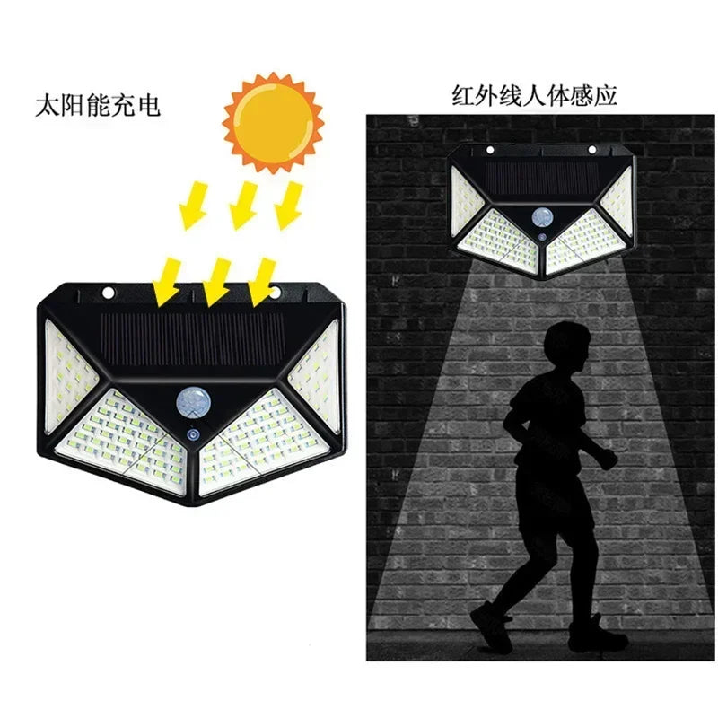 100 LED Solar Wall Lights Waterproof Outdoor Solar Lamp  Motion Sensor Solar Powered Sunlight Street Light for Garden Light